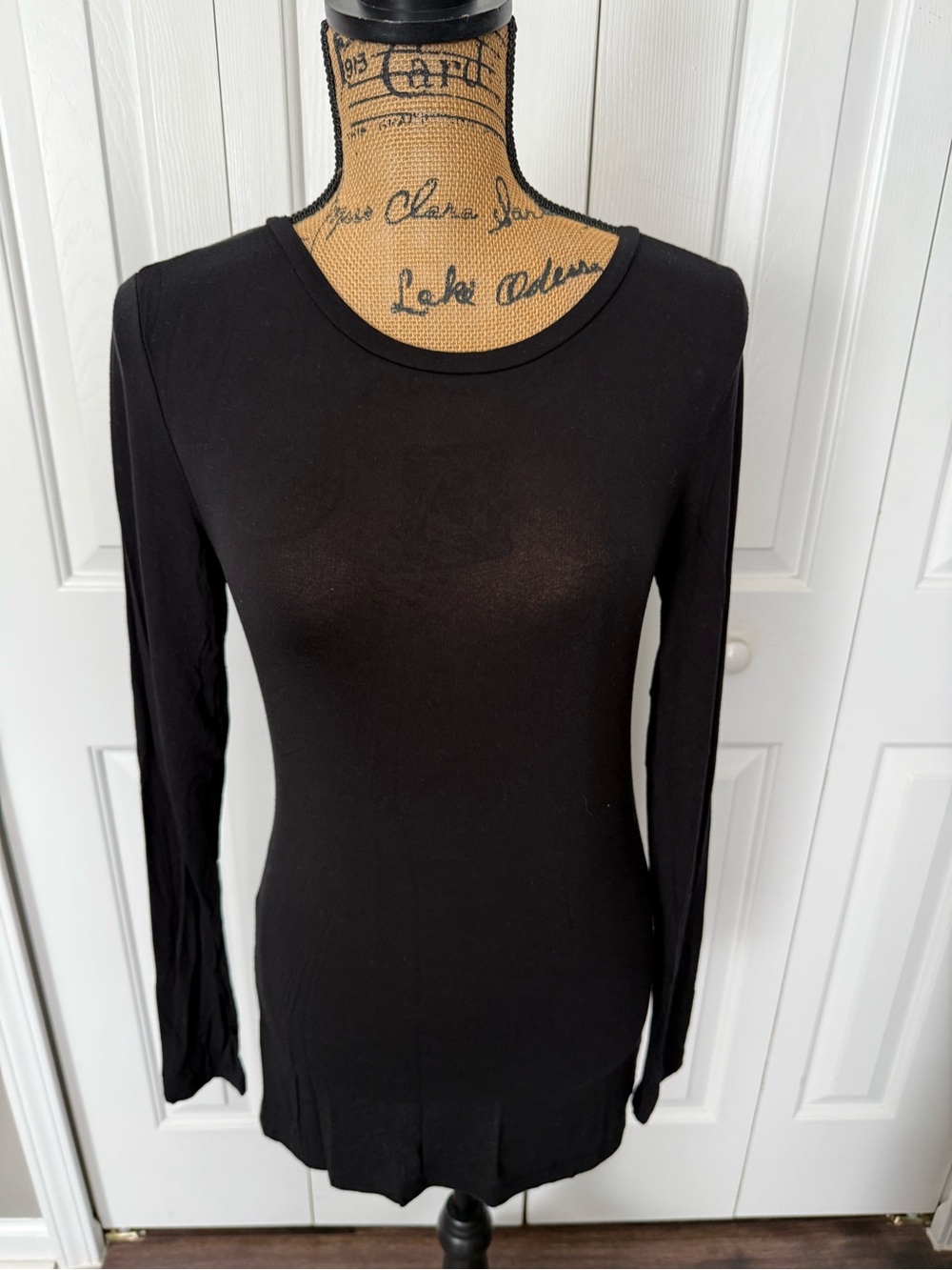Halogen Black Long-Sleeve Crew Neck Top